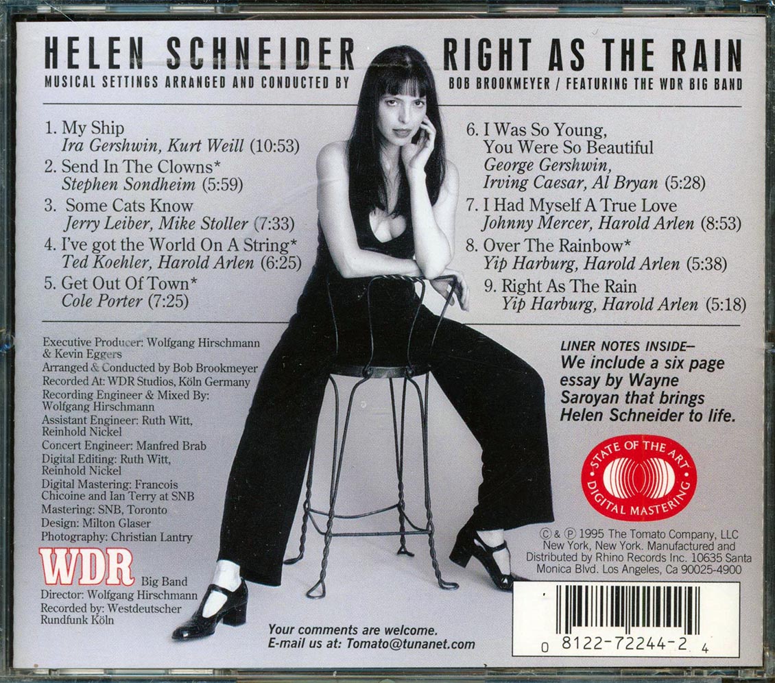 Helen Schneider - Right As The Rain Music CD
