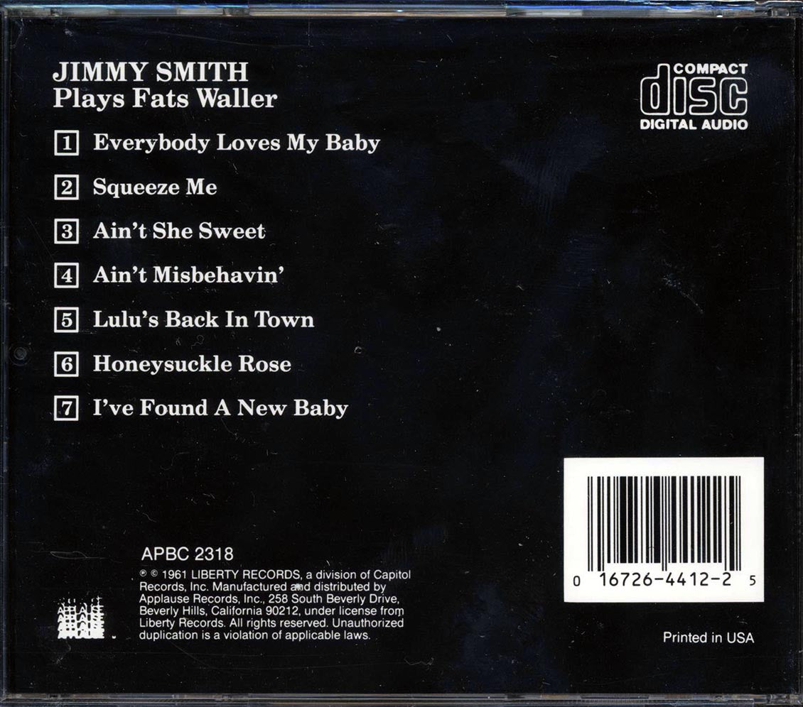 Jimmy Smith - Plays Fats Waller Music CD