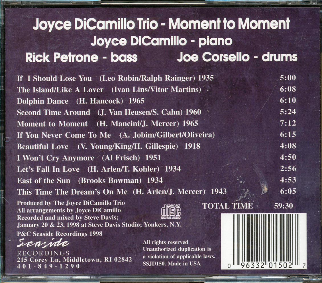 Joyce DiCamillo Trio - Moment To Moment Music CD