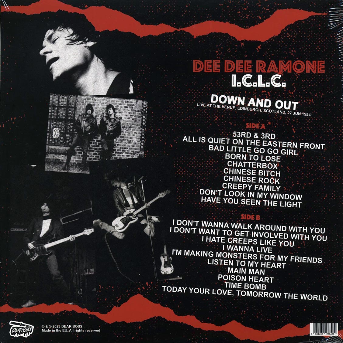 Dee Dee Ramone ICLC - Down And Out: Live At The Venue, Edinburgh, Scotland, 27 June 1994 Vinyl Record