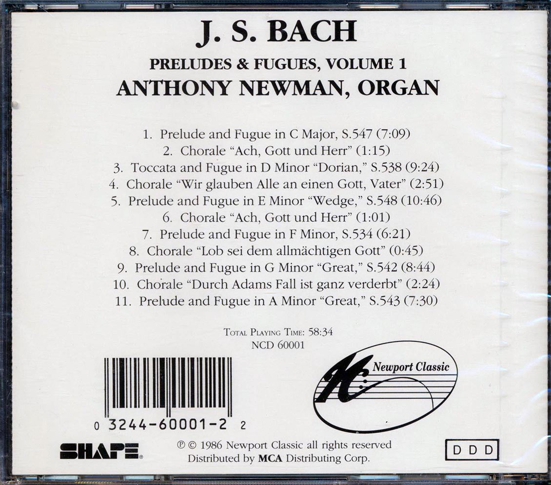 Bach, Anthony Newman - Preludes & Fugues For Organ Volume 1 Music CD
