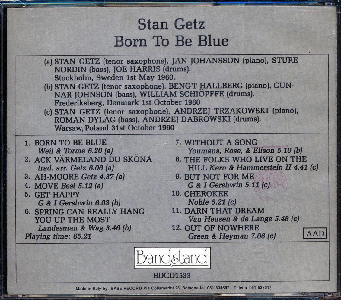 Stan Getz - Born To Be Blue Music CD