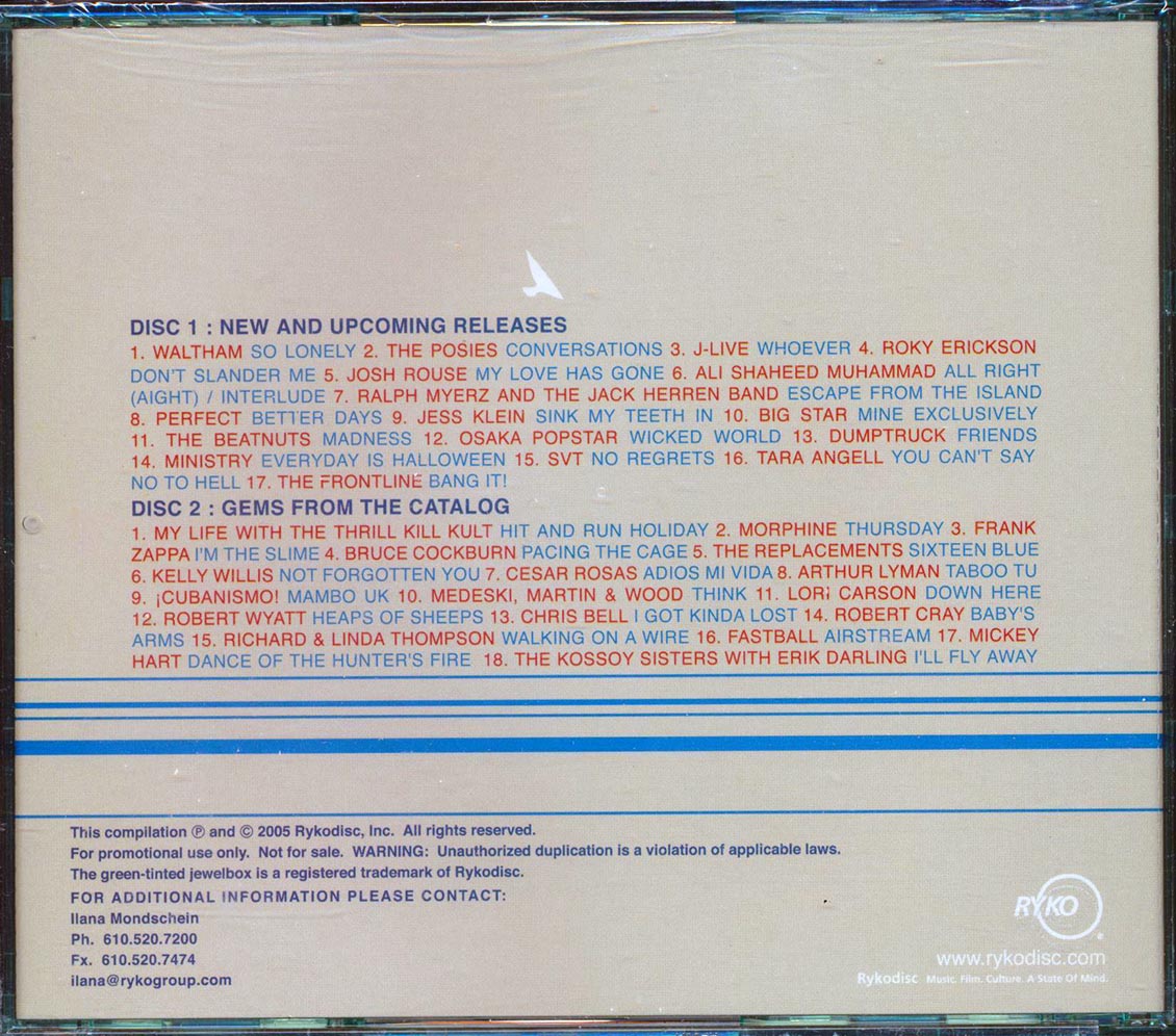 Big Star Robert Crazy Ministry Morphine Fastball Mickey Hart J Live Etc Rykodisc Summer 2005 Sampler 35 tracks 2xCD Music CD