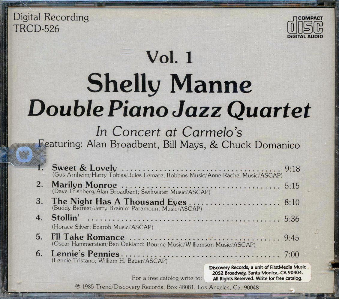 Shelly Manne - Souble Piano Jazz Quartet N Concert At Carmelo's (marked/ltd stock) Music CD