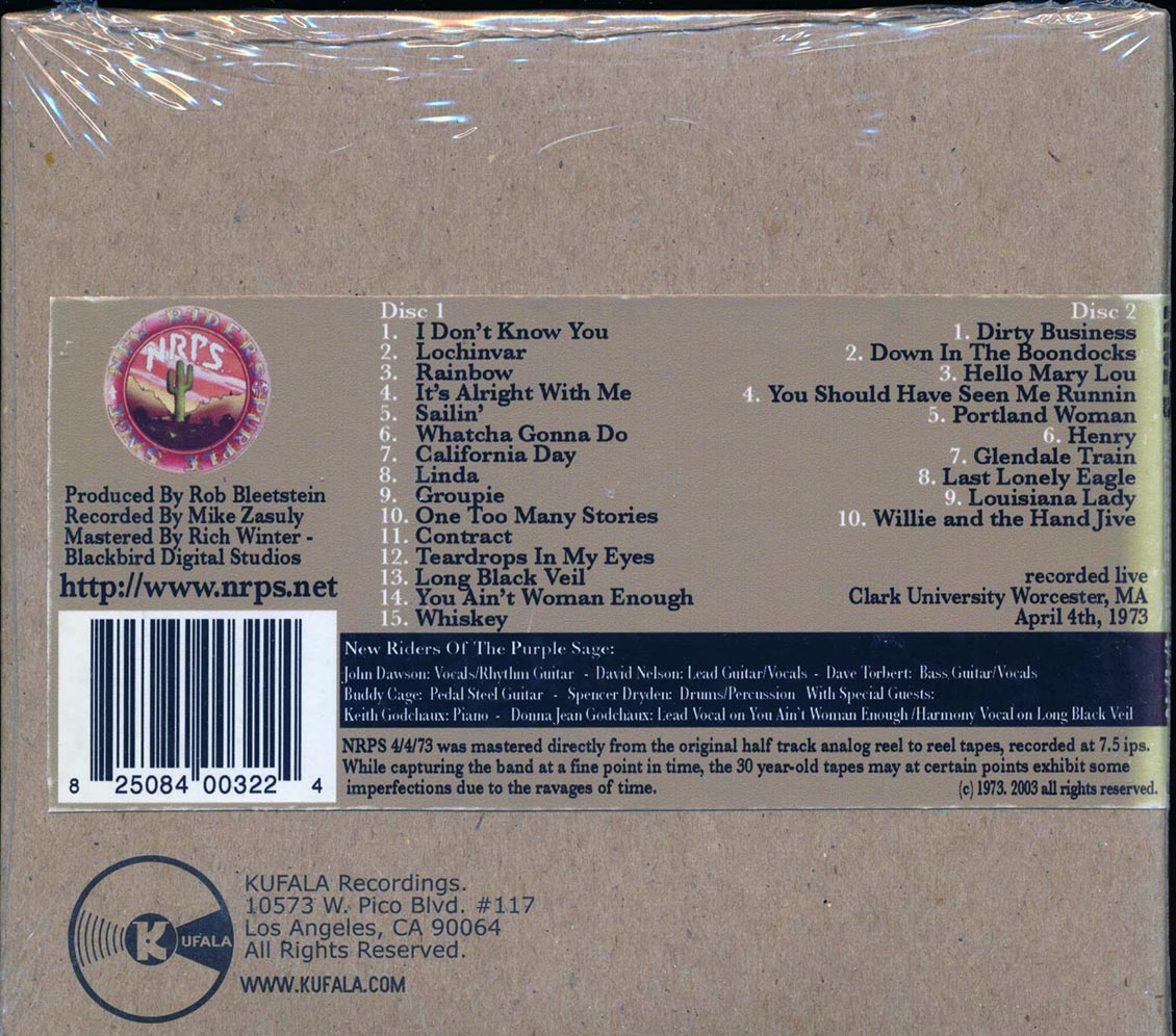 New Riders Of The Purple Sage - Worcester, MA 4/4/73 (2xCD) Music CD
