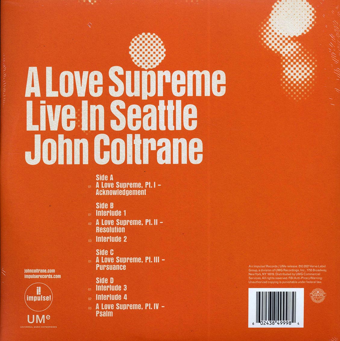 John Coltrane A Love Supreme: Live In Seattle 2xLP Vinyl Record