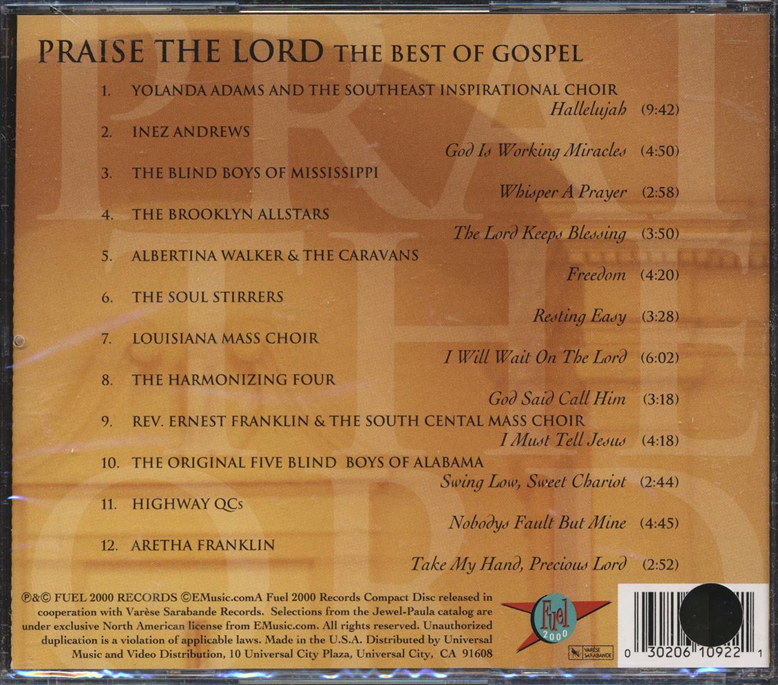 The Soul Stirrers, Aretha Franklin, Yoalnda Adams, Etc. - Praise The Lord: The Best Of Gospel (marked/ltd stock) Music CD
