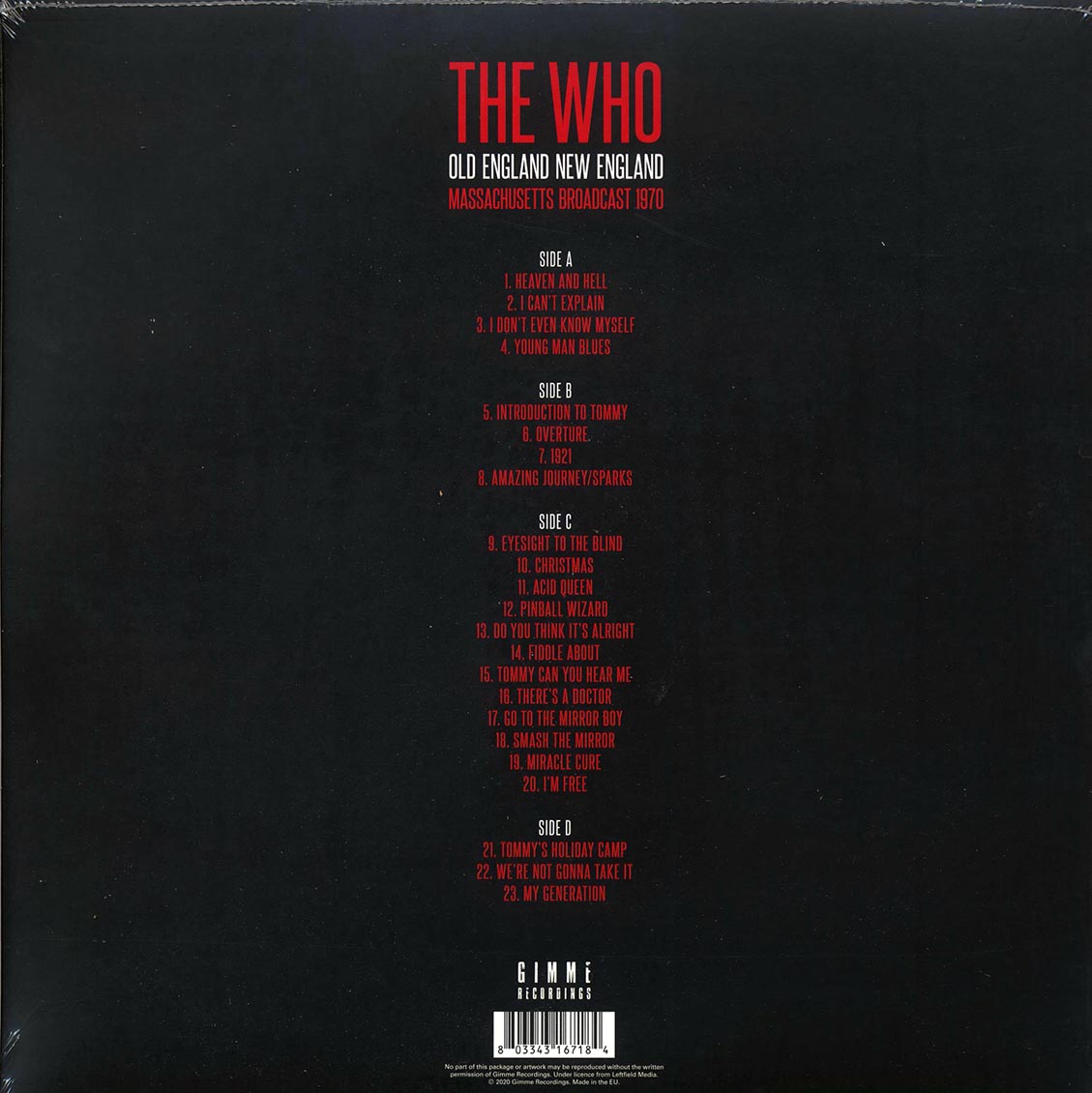 The Who Old England New England: Massachusettes Broadcast 1970 2xLP Vinyl Record
