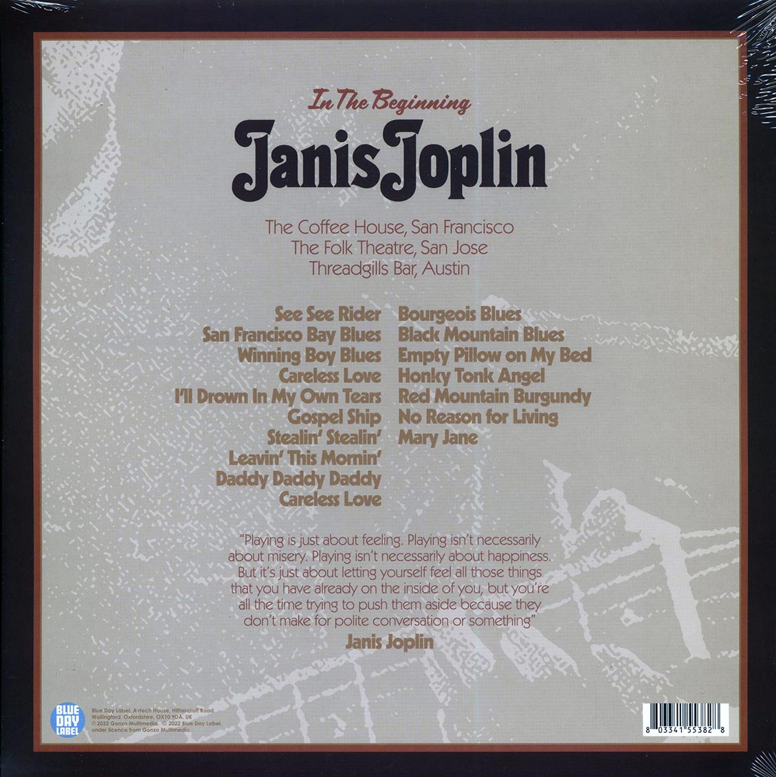 Janis Joplin In The Beginning: Janis Joplin Live At The Coffee House, San Jose & Threadgills Bar, Austin Vinyl Record