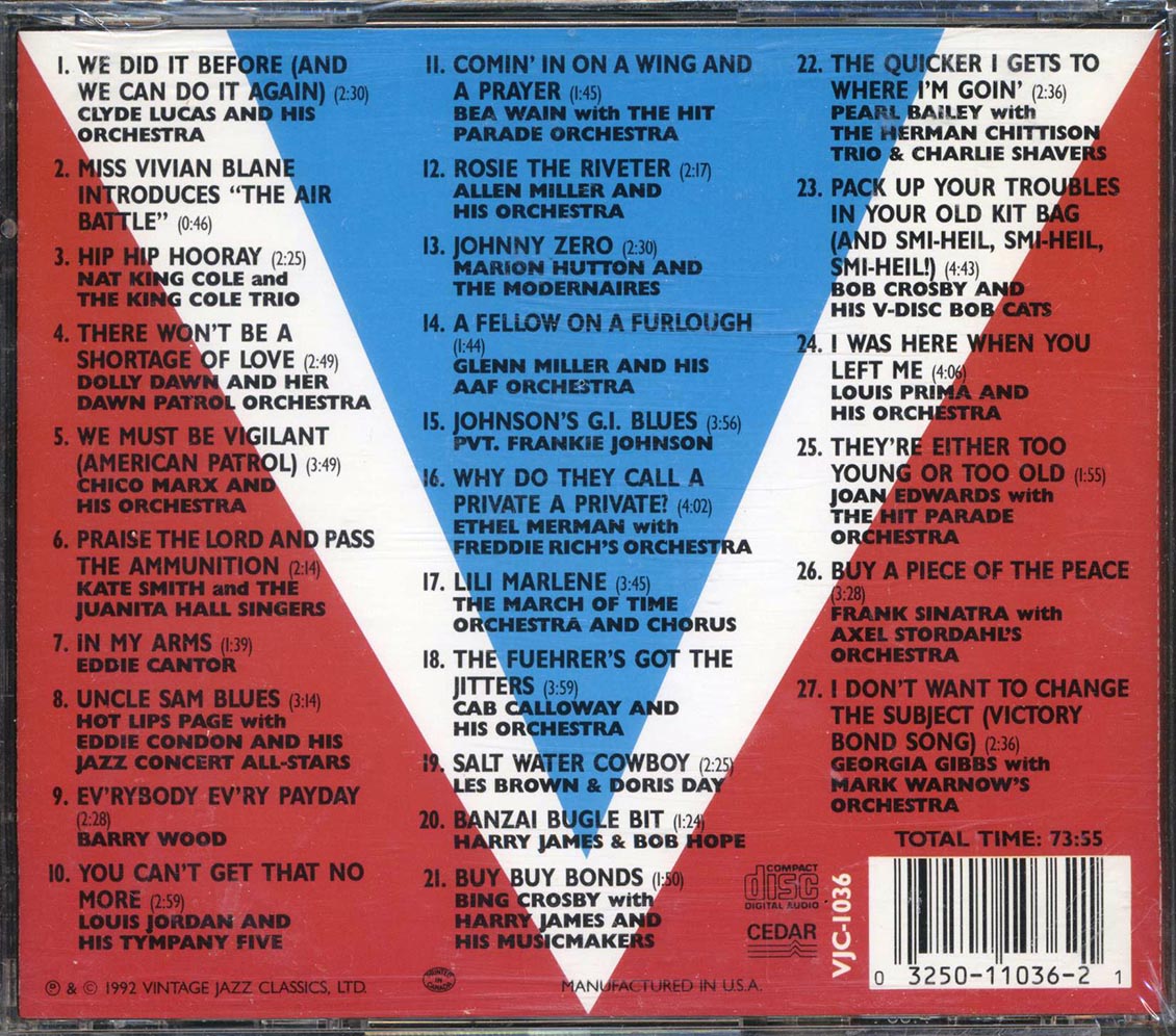 Frank Sinatra, Bng Crosby, Mat King Cole, Doris Day, Louis Jordan, Etc. - Something For The Boys: The Songs Of World War II (27 tracks) Music CD