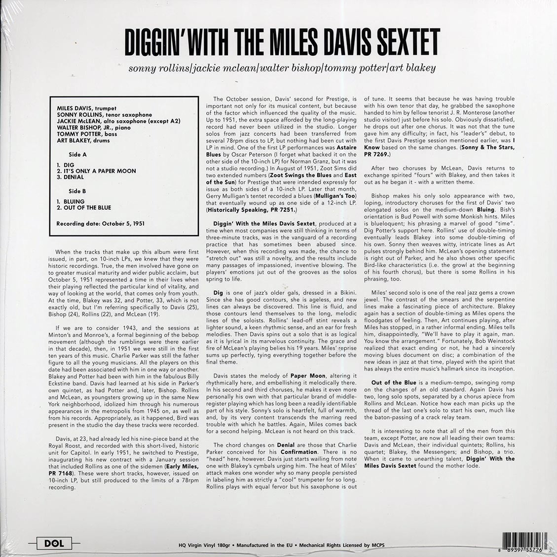 Miles Davis Sextet - Diggin' With Miles Davis Sextet (180g) Vinyl Record