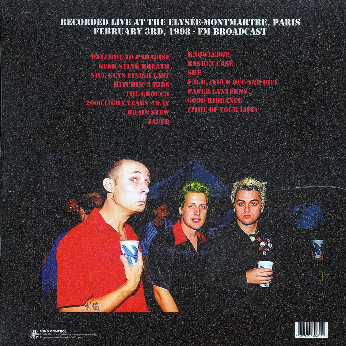 Green Day Aux Champs Elysees: Live At The ElyseeMontmartre, Paris, February 3rd, 1998 Vinyl Record