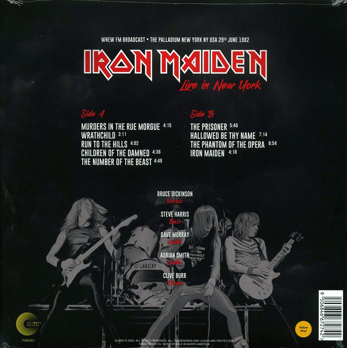 Iron Maiden Live In New York: The Palladium New York, June 29th 1982 yellow Vinyl Record