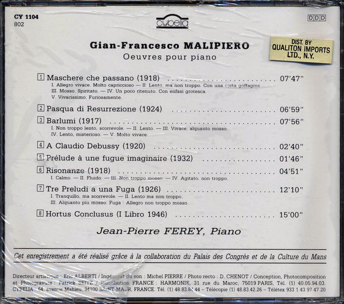 Gian-Francesco Malipiero - Oeuvres Pour Piano Music CD