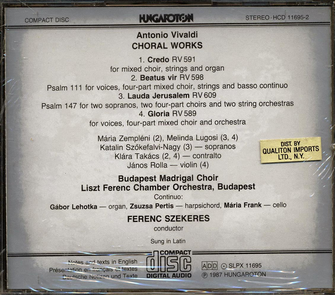 Vivaldi Budapest Madrigal Choir Liszt Ferenc Chamber Orchestra Ferenc Szekeres Choral Works Music CD