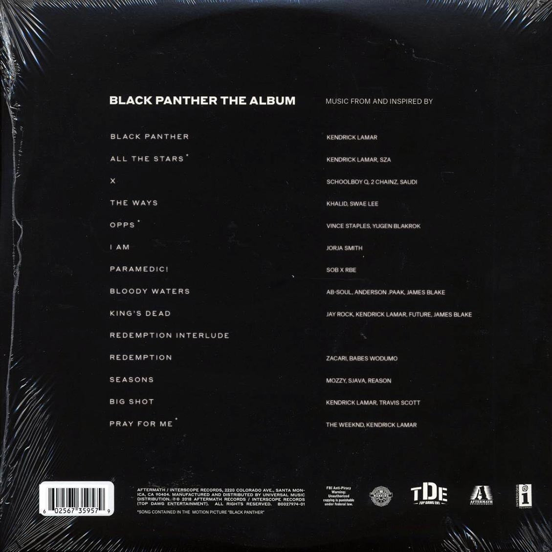 Kendrick Lamar, Khalid, Travis Scott, James Blake, The Weeknd, Etc. Black Panther The Album: Music From And Inspired By numbered ltd.ed. 2xLP Vinyl Record