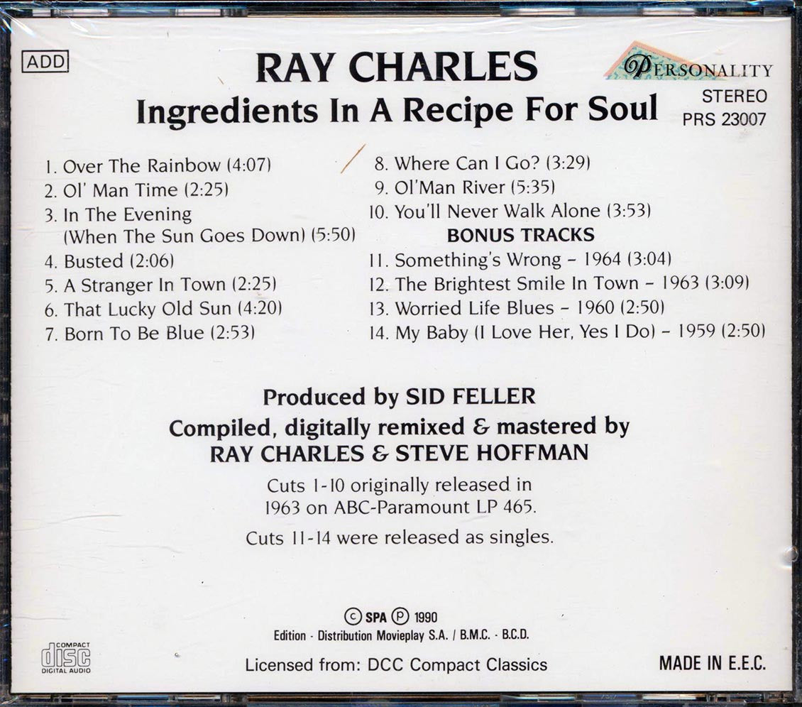 Ray Charles - Ingredients For A Recipe For Soul Music CD