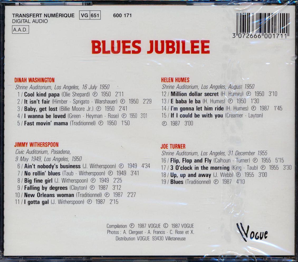 Dinah Washington, Jimmy Witherspoon, Joe Turner, Helen Humes - Blues Jubilee Music CD