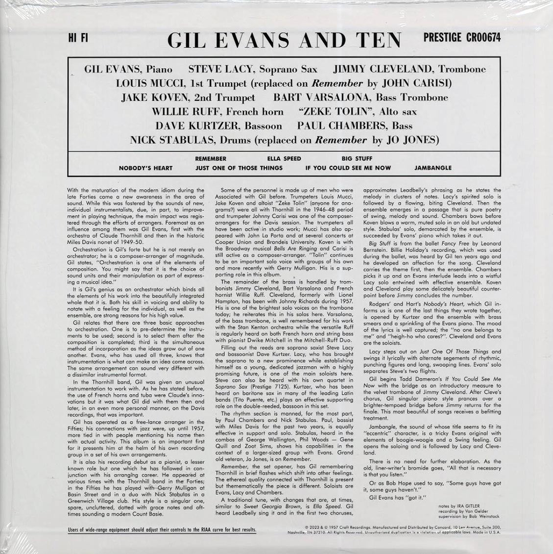 Gil Evans - Gil Evans & Ten (RSD 2023) (180g) (RTI press) Vinyl Record