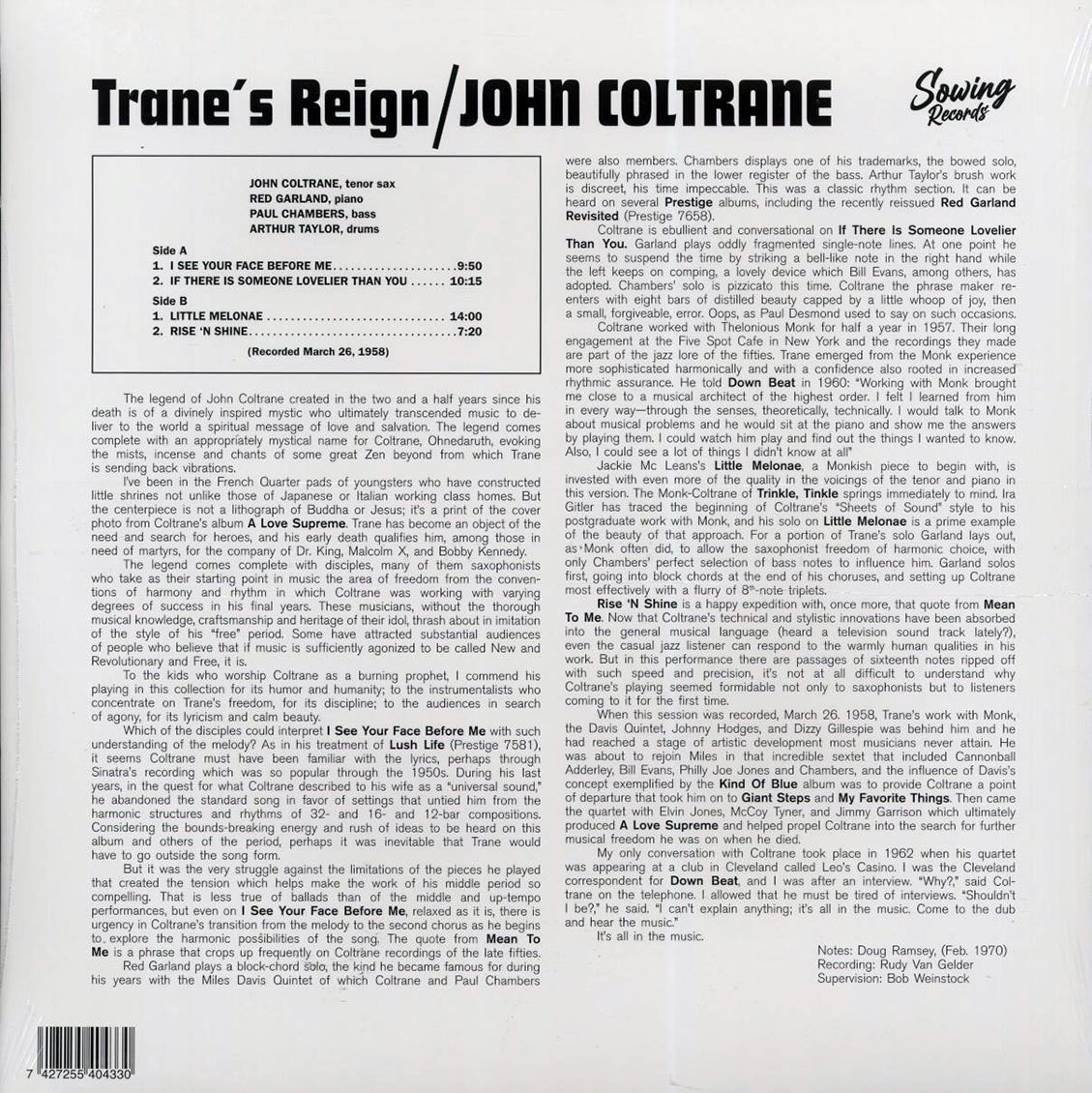 John Coltrane - Trane's Reign (clear vinyl) Vinyl Record