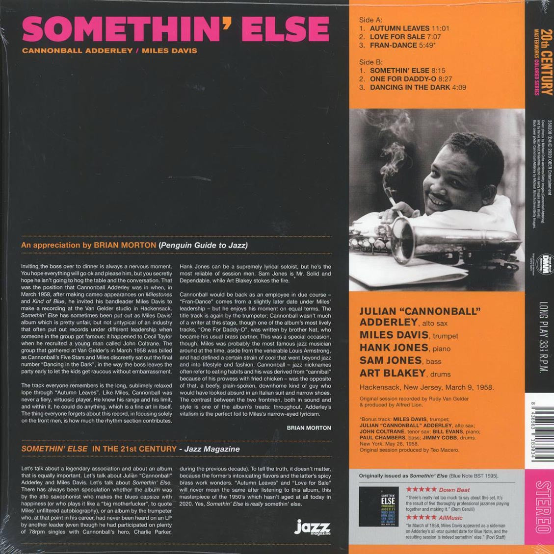 Cannonball Adderley, Miles Davis - Somethin' Else (+bonus track) (ltd. ed.) (180g) (blue vinyl) Vinyl Record