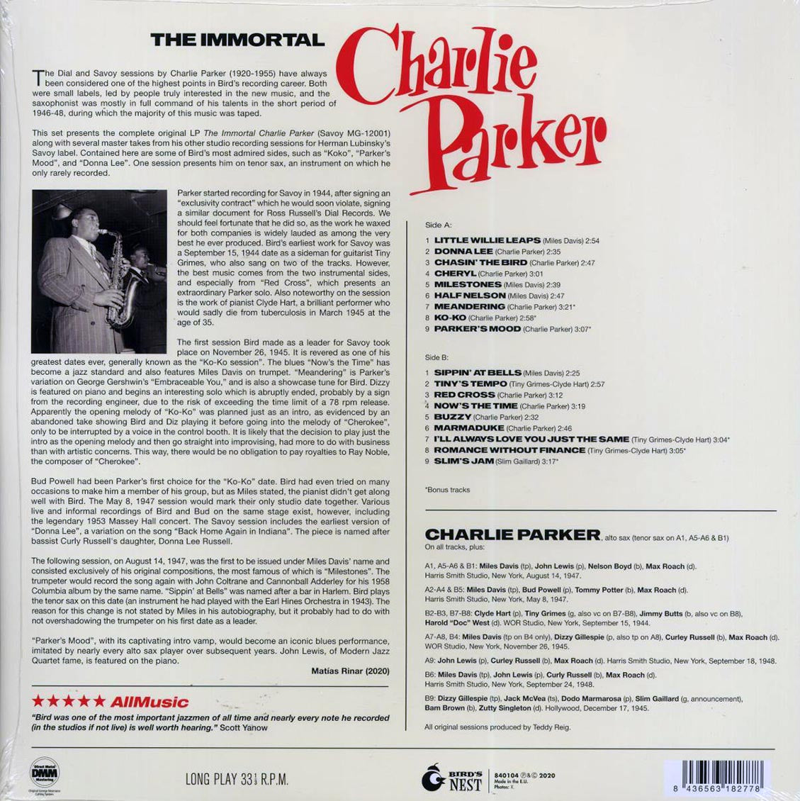Charlie Parker - The Immortal (+6 bonus tracks) (ltd. ed.) (180g) (green vinyl) Vinyl Record
