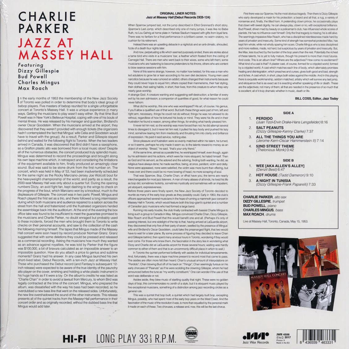 Charlie Parker, Dizzy Gillespie, Bud Powell, Charles Mingus, Max Roach - Jazz At Massey Hall (ltd. ed.) (180g) (remastered) Vinyl Record