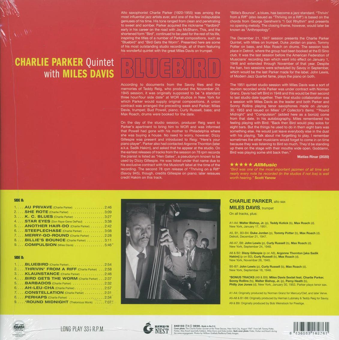 Charlie Parker Quintet, Miles Davis - Bluebird (ltd. ed.) (180g) (blue vinyl) Vinyl Record