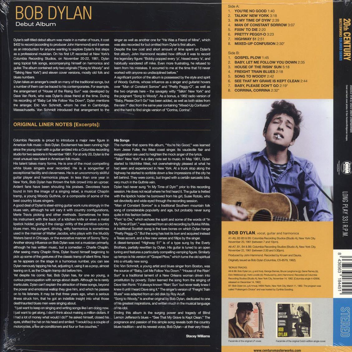 Bob Dylan - Bob Dylan (+3 bonus tracks) (ltd. ed.) (180g) (blue vinyl) Vinyl Record