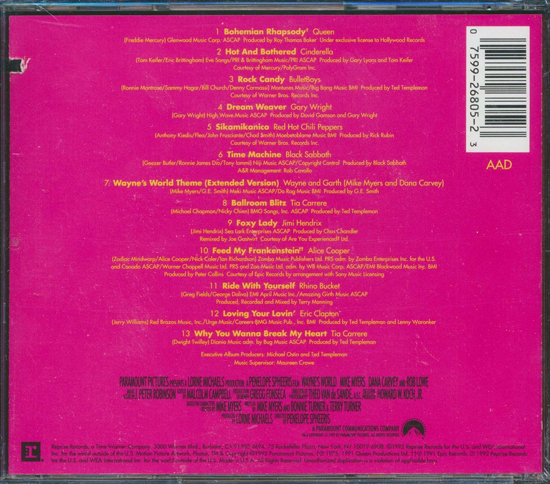 Queen, Black Sabbath, Red Hot Chili Peppers, Etc. - Music From The Motion Picture Wayne's World (marked/ltd stock) Music CD