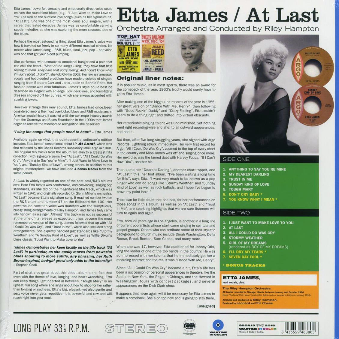 Etta James - At Last! (+4 bonus tracks) (180g) (blue vinyl) Vinyl Record