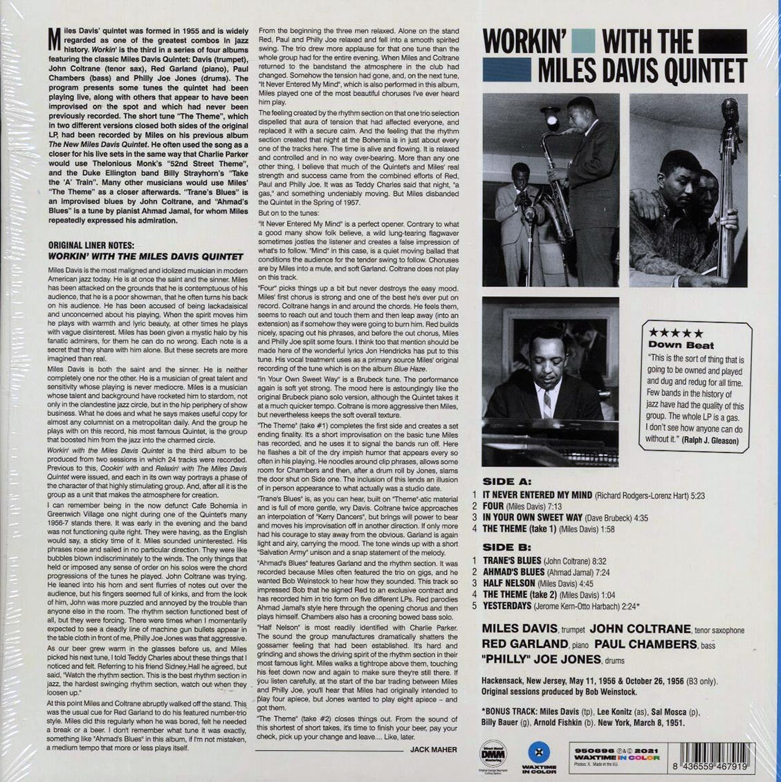 Miles Davis Quintet - Workin? With The Miles Davis Quintet (+bonus track) (ltd. ed.) (180g) (blue vinyl) Vinyl Record