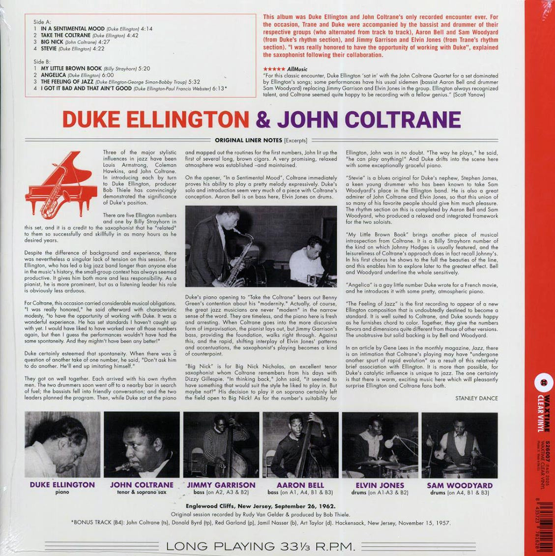 Duke Ellington, John Coltrane - Duke Ellington & John Coltrane (+bonus track) (ltd. ed.) (180g) (clear vinyl) Vinyl Record