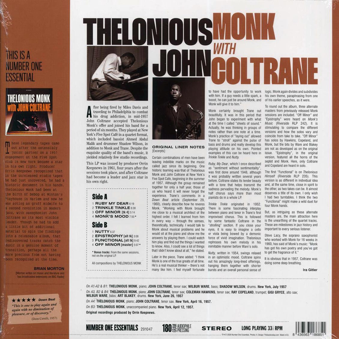 John Coltrane, Thelonious Monk - Thelonious Monk with John Coltrane (+2 bonus tracks) (ltd. ed.) (180g) Vinyl Record