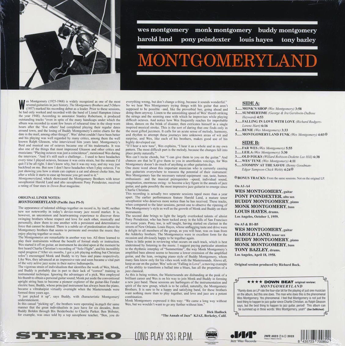 Monk Montgomery, Wes Montgomery, Buddy Montgomery, Harold Land, Pony Poindexter, Louis Hayes, Tony Bazley - Montgomeryland (+2 bonus tracks) (ltd. ed.) (180g) Vinyl Record
