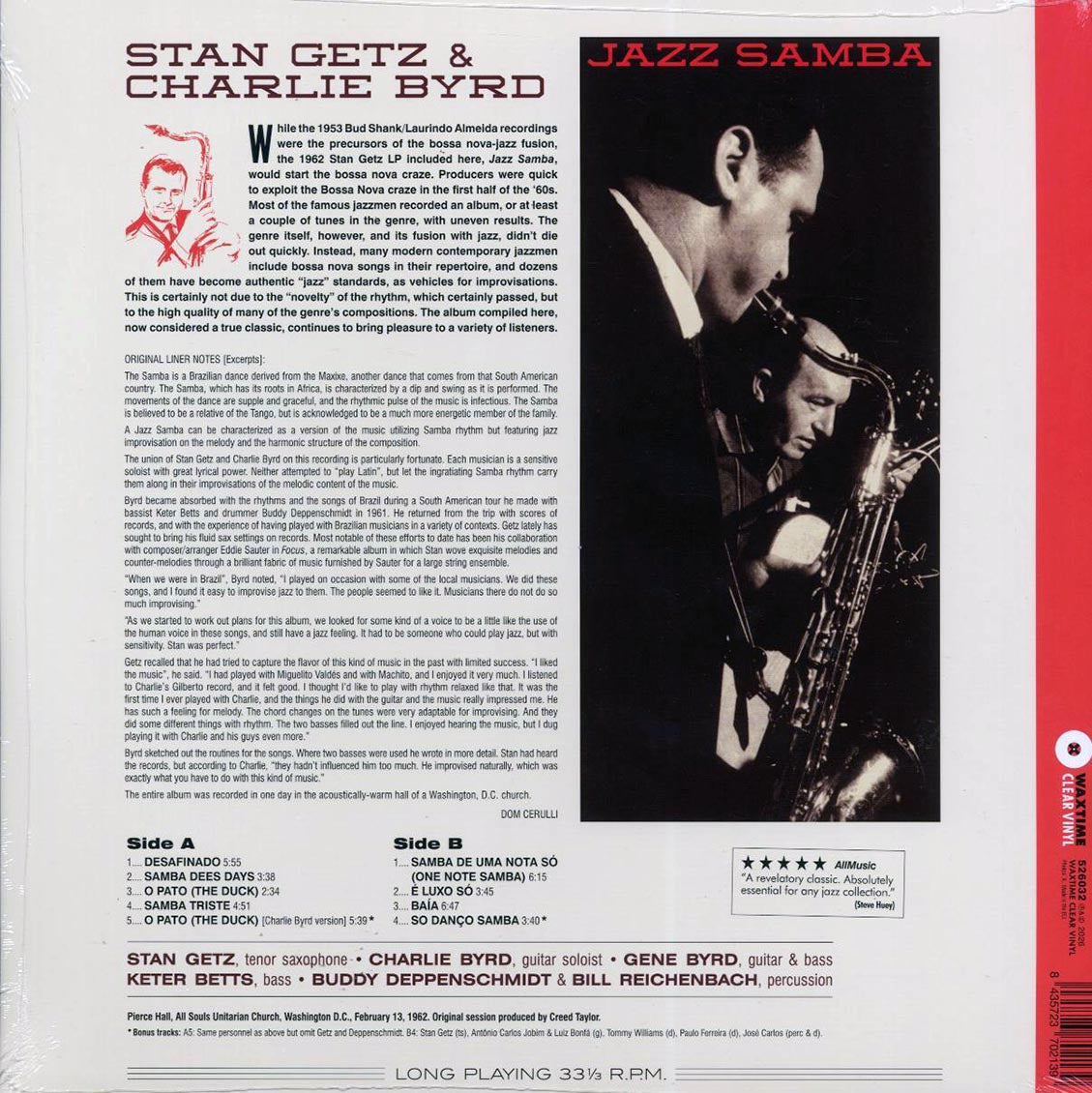Stan Getz, Charlie Byrd - Jazz Samba (+2 bonus tracks) (ltd. ed.) (180g) (clear vinyl) Vinyl Record