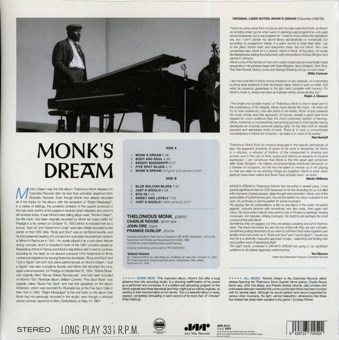 Thelonious Monk Quartet - Monk?s Dream (+2 bonus tracks) (ltd. ed.) (180g) (remastered) Vinyl Record