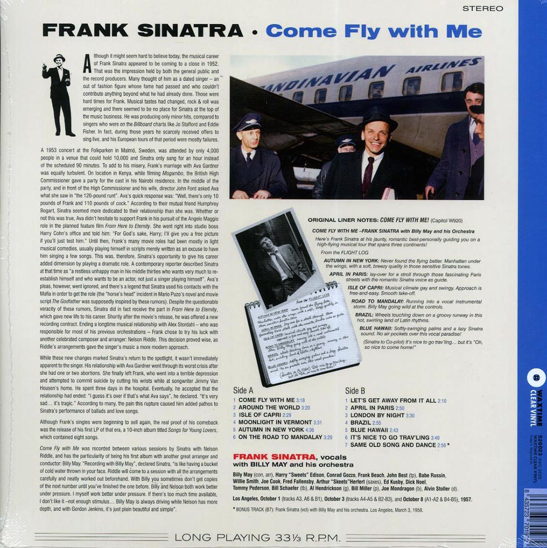Frank Sinatra - Come Fly With Me (+bonus track) (ltd. ed.) (180g) (clear vinyl) Vinyl Record