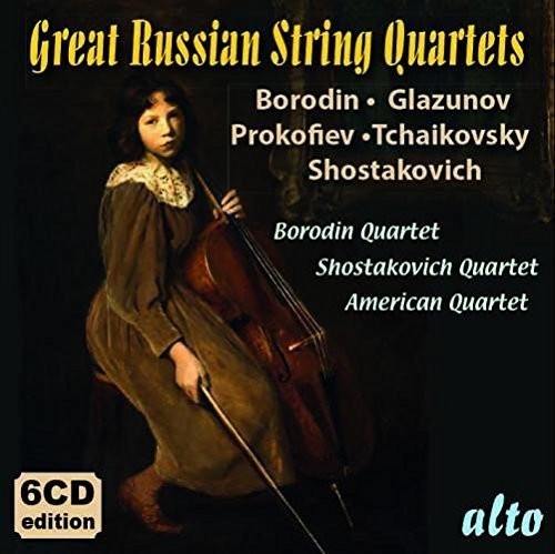 the album cover for Borodin Quartet / Shostakovich Quartet / American - Great Russian String Quartets