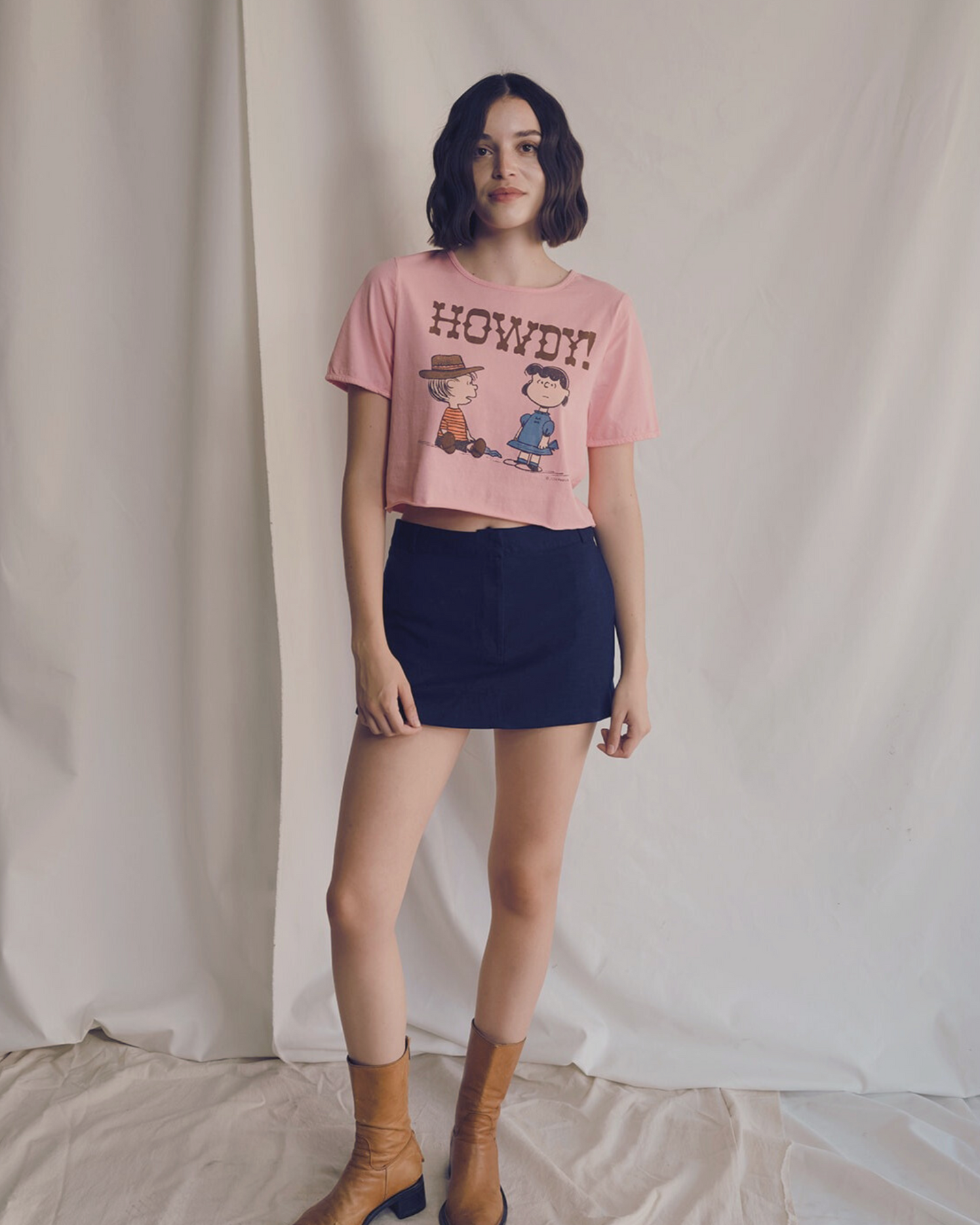 Howdy Partner Peanuts Womens Tee Shirt Pink