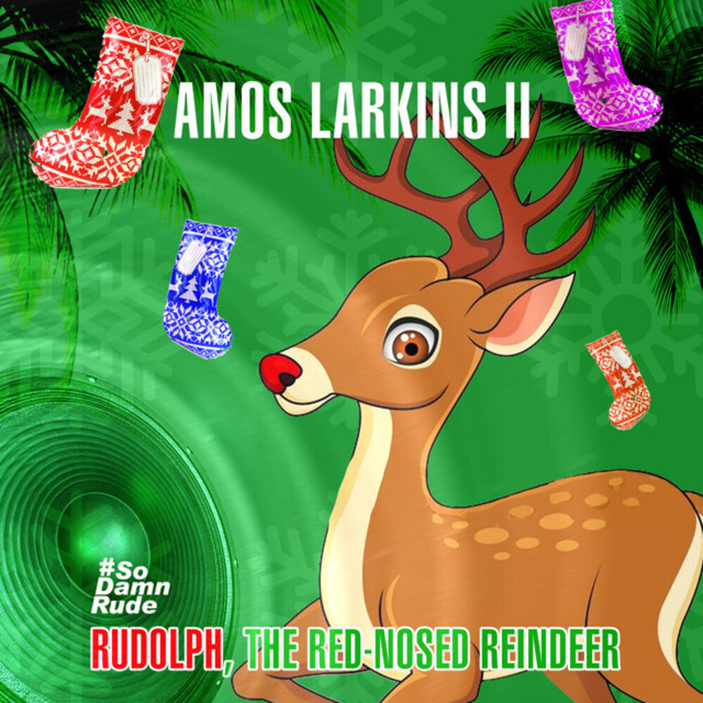the album cover for Amos Larkins II - Rudolph, The Red-Nosed Reindeer