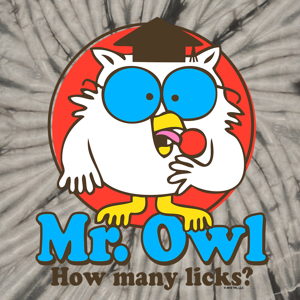 Tootsie Pop Mr. Owl How Many Licks Tie Dye Mens T Shirt Officially Licensed Black Tie Dye
