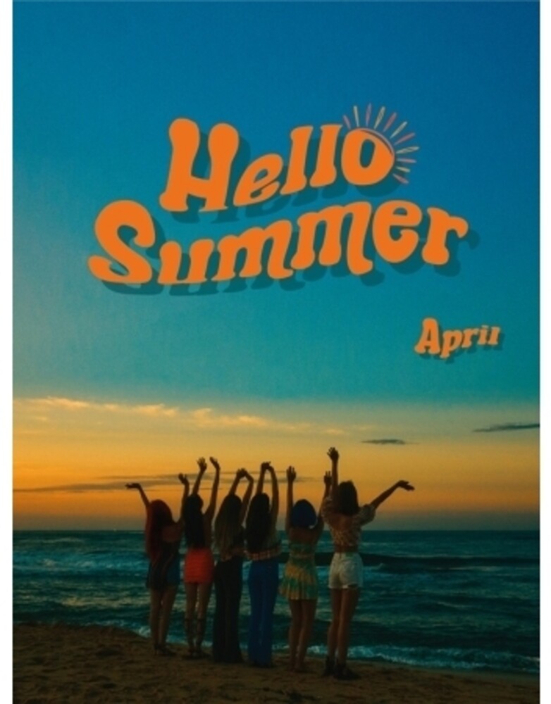 the album cover for April - Hello Summer (Summer Night Version) (incl. Photobook, 2xPhotocard,Standing Card, Postcard + Transparent Photocard)