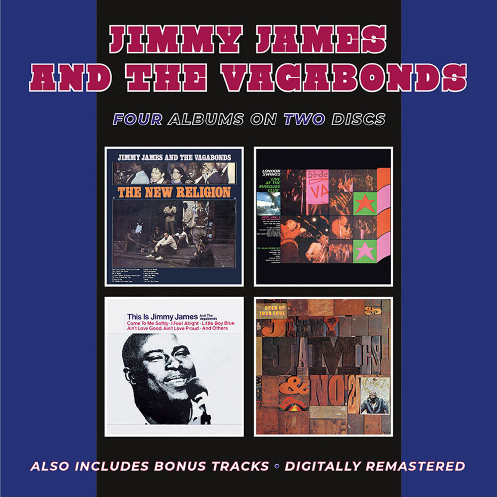the album cover for Jimmy James & The Vagabonds - New Religion / London Swings 'Live At The Marquee Club' / This Is Jimmy James & The Vagabonds / Open Up Your Soul Plus Bonus Tra