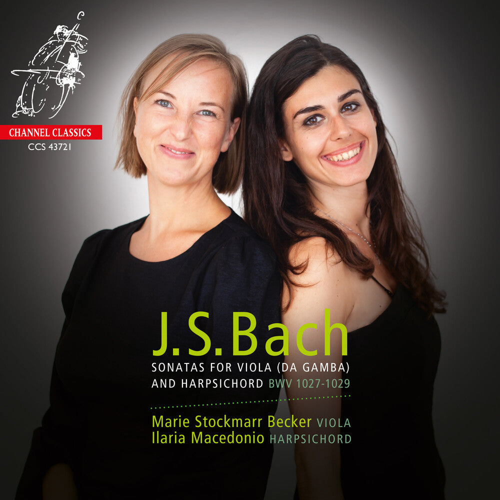 the album cover for Marie Becker Stockmarr / Macedonio,Ilaria - Bach: Sonatas for Viola (da Gamba) and Harpsichord BWV 1027-1029