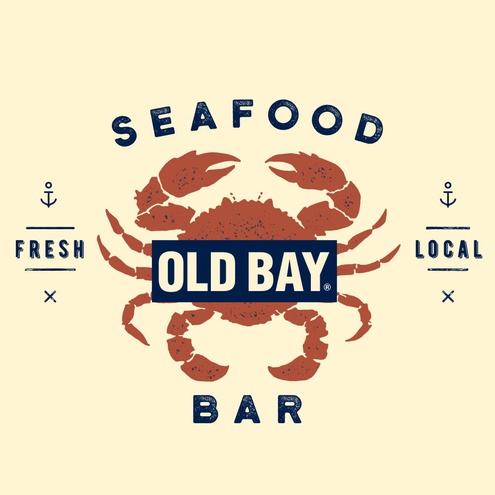 Old Bay Seafood Bar Lobster Logo Ringer Mens T Shirt Officially Licensed Beige and Navy