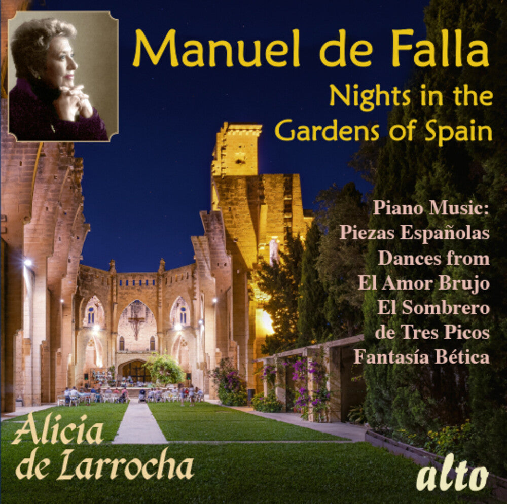 the album cover for De Alicia Larrocha / Orquesta De Conciertos Madrid - Falla: Nights In The Gardens Of Spain & Piano