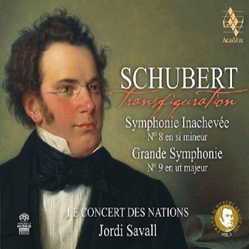the album cover for Le Concert Des Nations / Jordi Savall - Transfiguration - Schubert: Symphony Nos. 8 & 9