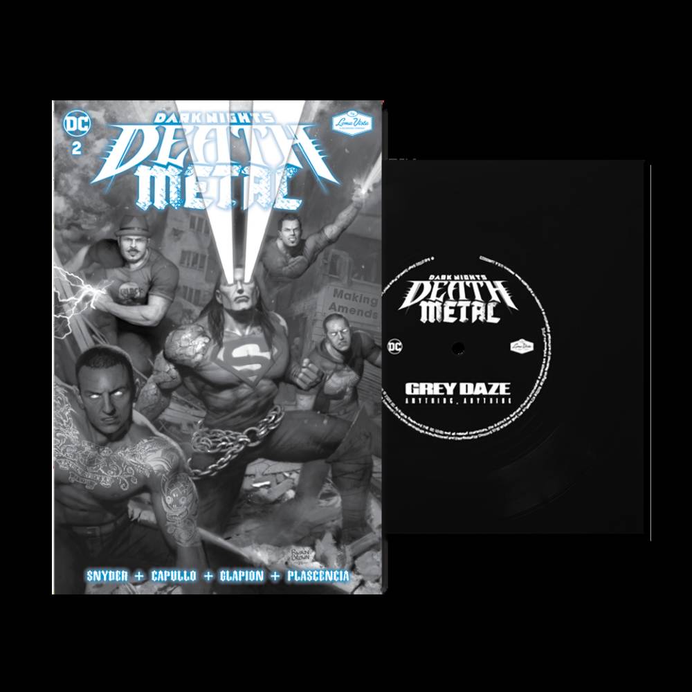 the album cover for Grey Daze - Dark Nights: Death Metal #2 Soundtrack Special Edition - Grey Daze with Flexi Single 'Anything, Anything'