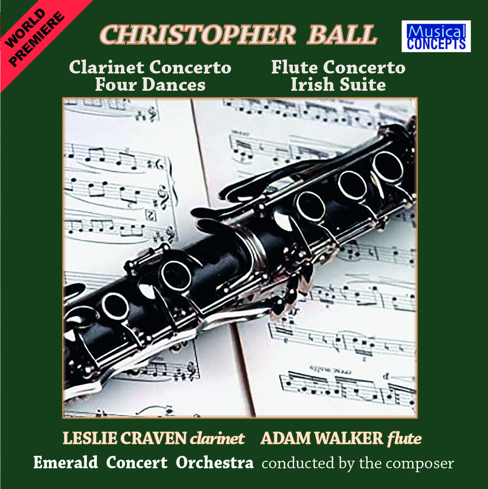the album cover for Leslie Craven - Christopher Ball: Clarinet & Flute Concertos +
